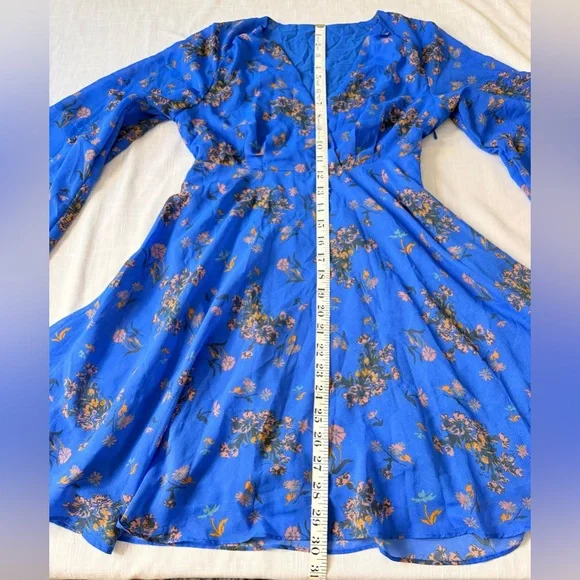 Free People Lilou Vibrant Blue Floral Long Sleeve Dress in Cobalt Combo‎ XS - Picture 14 of 14